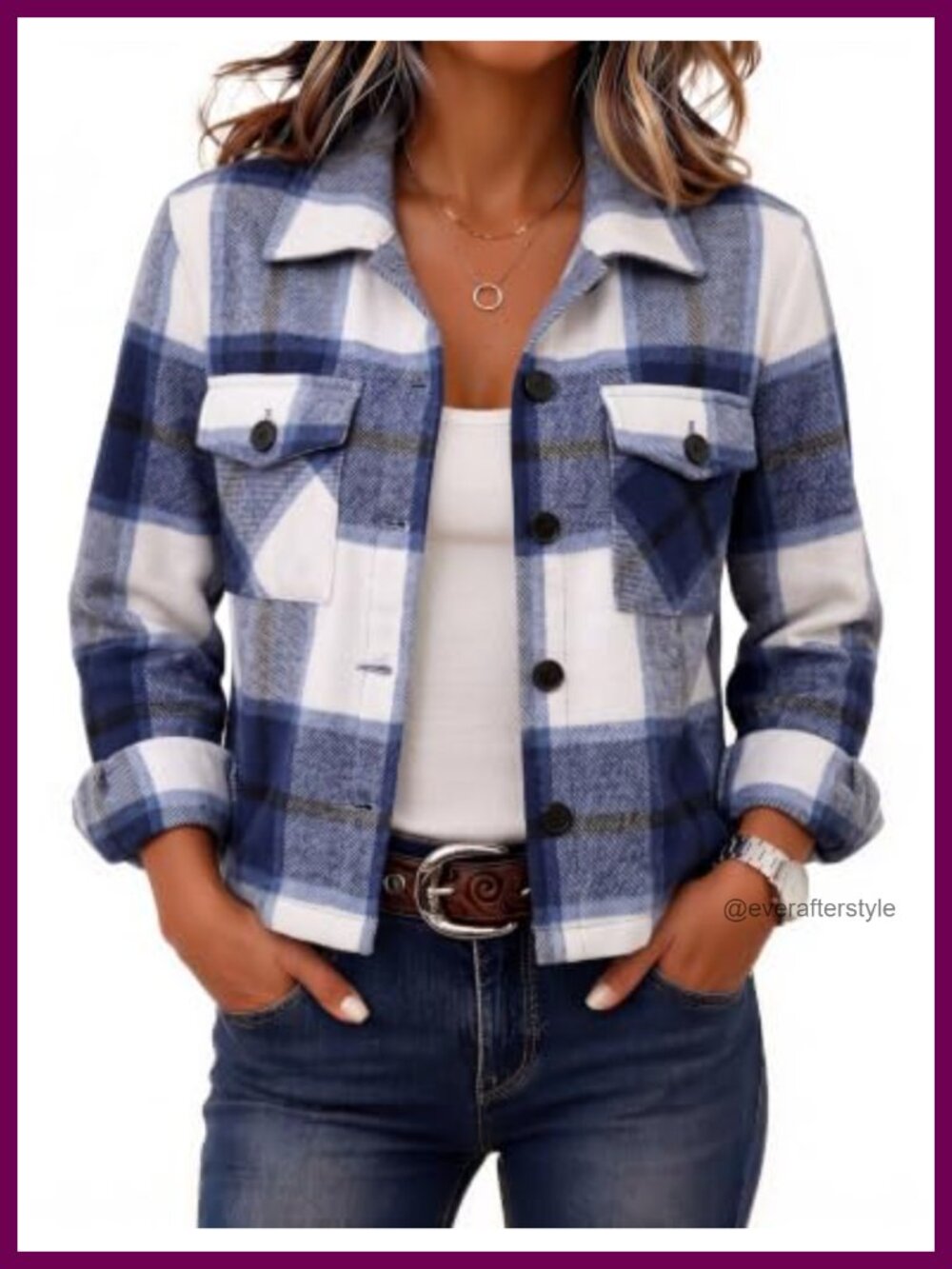 Plaid Flannel Cropped Shacket Jacket Button Front Casual Fall Coat